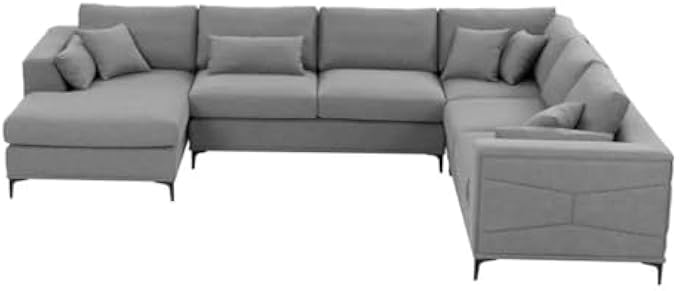 Large Sectional Sofa,145"(L) x117(W) Classic Look with Tufted Pattern On Outer Armrest and Back, Grey
