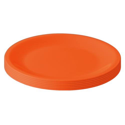 Engelland Lot de 6 assiettes en plastique orange, Ø 23,5 cm, plates, incassables, réutilisables, réutilisables, passent au micro-ondes et au lave-vaisselle,...