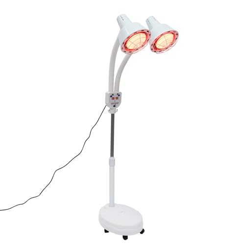 HINOPY Lámpara infrarroja de 275 W, doble cabeza 360 grados de calefacción eléctrica ajustable con terapia infrarroja, lámpara de calor con soporte y mando a distancia, para el tratamiento de