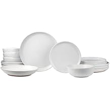 Sango 16-Piece Boho Farmhouse Stoneware Dinnerware Set for 4, Semi-Matte White Plates and Bowls Sets with Rustic Speckled Glaze, Ceramic Dish Set, Modern Dishes, Microwave & Dishwasher Safe, Kaya