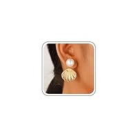 TseenYi Perlenmuschel Ohrringe Gold Kaurimuschel Ohrringe Vintage Perlenstecker Ohrringe Muschel Tropfen Perlen Ohrringe Statement Perle Ozean Muschel Ohrringe