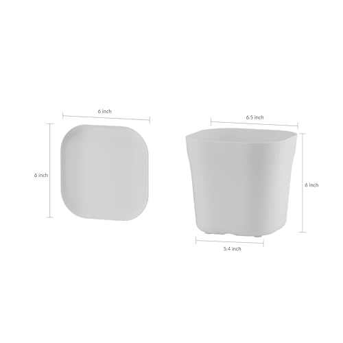 Image of StyleX Store Pack of 3 Square Plastic Flower Pot with Tray | Modern Indoor Outdoor Planter for Home Balcony Garden Office | Durable Lightweight Planter Pot | 6 Inch, White