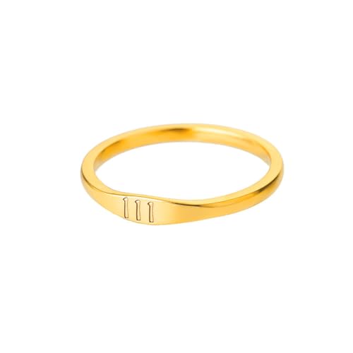 PAMTIER Women's Stainless Steel Angel Number 111 Ring Gold Dainty Personalized Numerology Signet Ring for Her Size 8