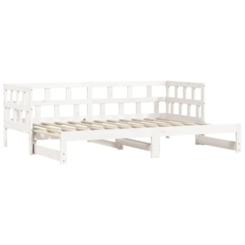 vidaXL Sofá Cama Nido Madera Maciza de Pino Blanco 80x200 cm, diván con Nido, sofá Cama, sofá diván, divanes con Nido, Cama de Invitados, sofá Cama