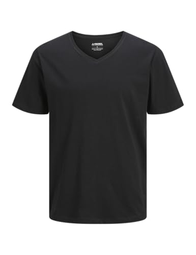 JJ REBEL Jrebbasic tee SS V-Neck, Negro, M Hombres