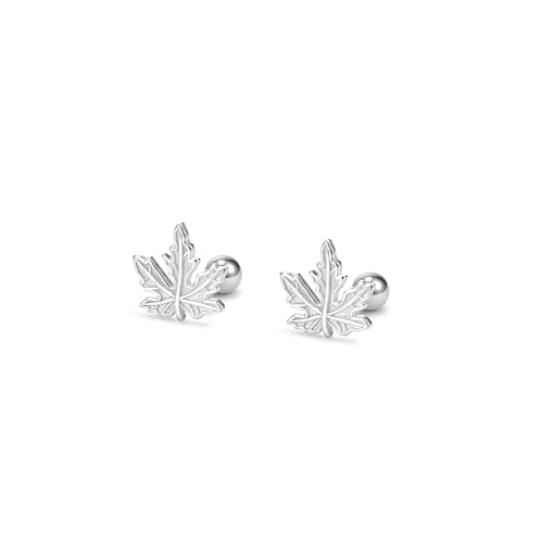 S925 Sterling Silver Maple Leaf Stud Earrings/Screw Back