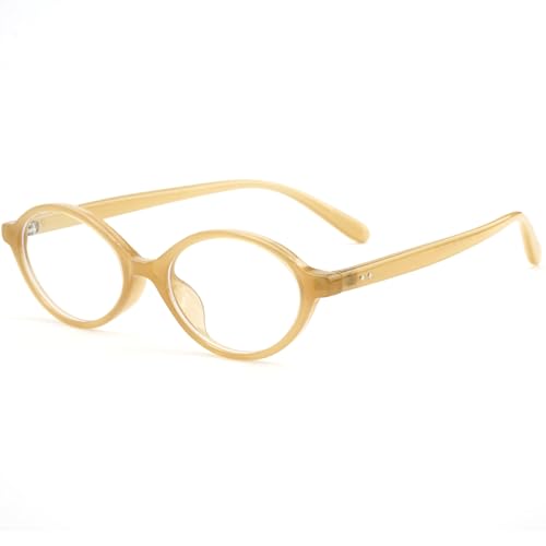 Image of AIEYEZO Small Oval Blue Light Glasses for Women Fashion Retro TR90 Oval Frames Computer Screen Glasses (Milk Brown)
