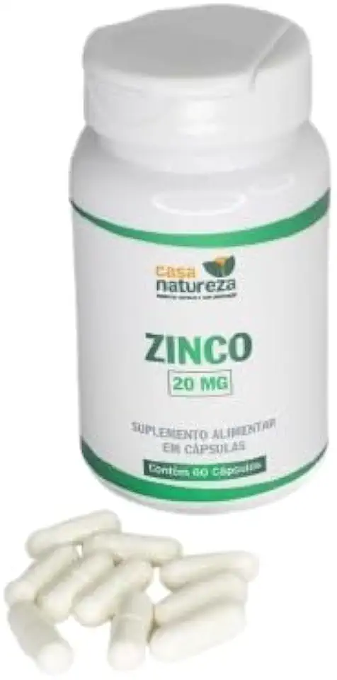 Zinco 20mg Casa Natureza com 60 Cápsulas para Contribui para Imunidade, Energia e Saúde da Pele, Cabelos e Unhas