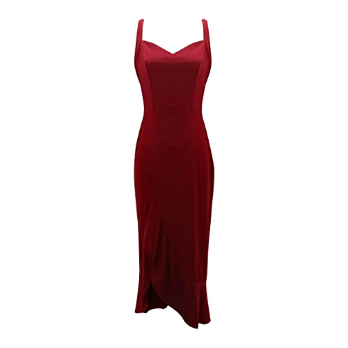 Vestido sexy de gasa para mujer, cuello en V, espalda abierta, vestido de fiesta, rojo, S