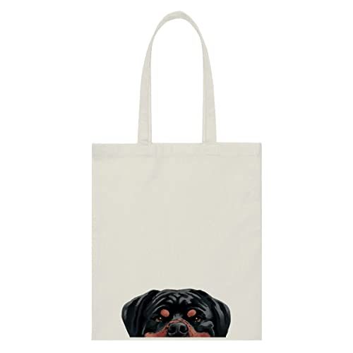 WIRESTER Reusable Canvas Tote Bag for Women Girls, Beach Bag, Grocery Shopping Bag, Shoulder Bag, Travel Tote Bag - Black Tan Rottweiler Dog by WIRESTER - Used condition - US$10.29
