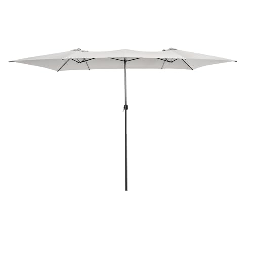 GOPLUS Parasol de Jardin Exterieur 4,3X2,6M, Parasol Double en Tissu avec Revêtement, avec 10 Nervures, Protection Solaire, pour Terrasse Marché Fête Plage, Base Non Incluse (Beige)