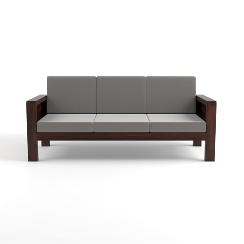 Image of Sheesham Wooden 3 Seater Sofa for Living Room | Solid Wood Sofa with Cane Side Panel | Rosewood Sofa Set for Home & Office | Lounge (Walnut Finish, 3 Seater)