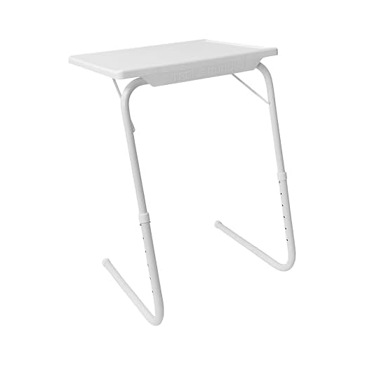 TABLE BUDDY | Adjustable multi position portable folding table mate for dining, workstation, bed tray, work, watch tv, study, outdoor and office furniture (White)