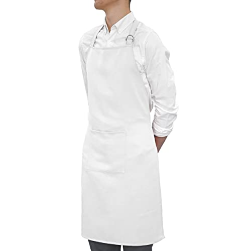 Nurtextil24 Kochschürze Lang Schürze VERSTELLBAR Latz Grillschürze Gastro Kellner Restaurant Küchenschürze WEIß Cover