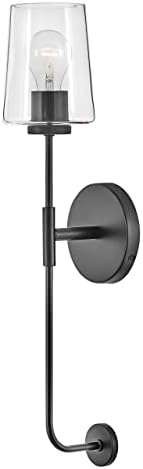 Lark Kline 83450BK Single Tall Wall Sconce, Elongated, Minimalistic Frame, Tapered Clear Glass Shade, Black