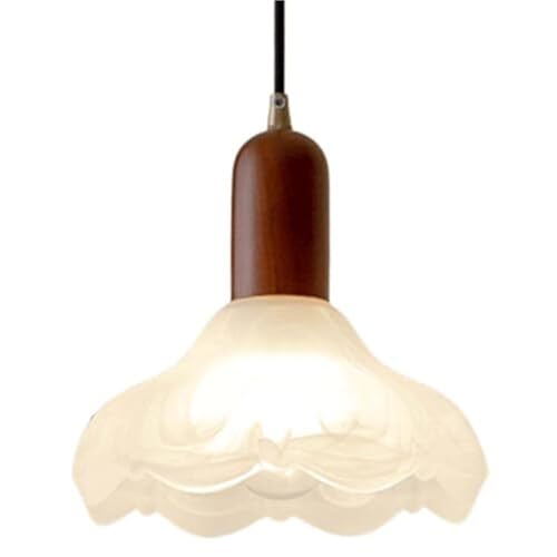 Lustre fleur rétro en verre et bois massif pour une ambiance de salle à manger cosy E27