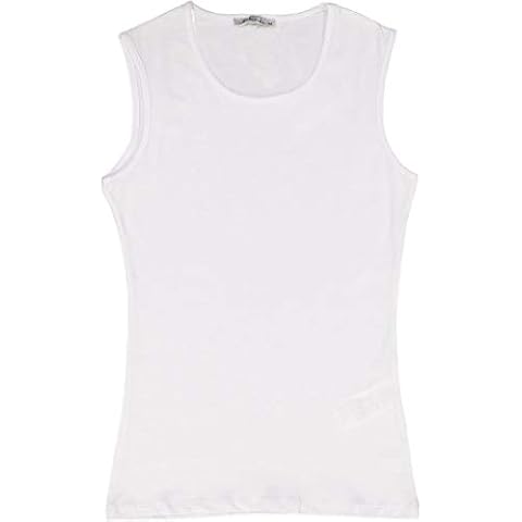 KIKI RIKI Women's Sleeveless T-Shirt/Top Layering Shell Wider Neck White Medium Cover