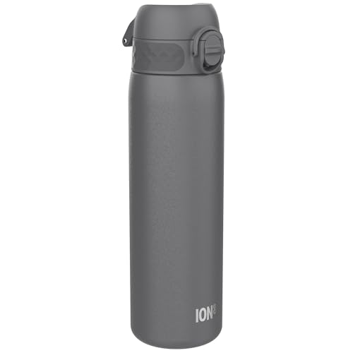 ION8 Botella Agua Inox Ligero, 600ml, Sin Aislamiento, a Prueba de Fugas, Fácil de Abrir, Cerradura Segura, Aptas para Lavavajillas, Fácil de Limpiar, Resistente a Rayones, Gris