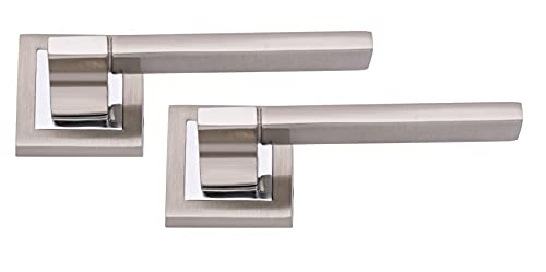 Golden Grace Aztec Door Handles Lever Latch on Square Rose in Duo Chrome Finish