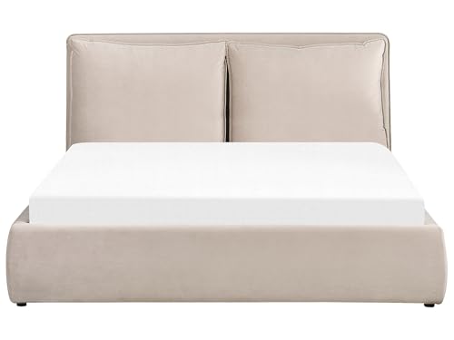 Beliani Bett Samt beige mit Kopfteil Bettkasten Lattenrost 160 x 200 cm Modern Bajonna