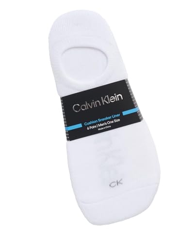 Calvin Klein Men's No-Show Cushion Sneaker Liner Socks - 6 Pack (One Size, White)2