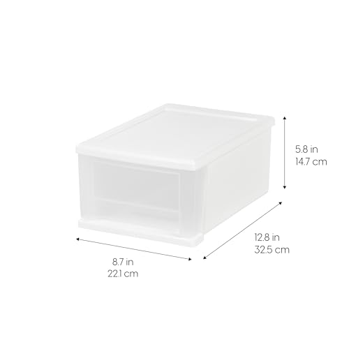 IRIS USA 7 Qt. Plastic Drawer Storage Organizer Stacking Drawers, 4-Pack, Stackable Unit with Sliding Drawer for Clothes Bedroom Kitchen Under Sink Pantry Craft Room Bathroom Dorm Office, White