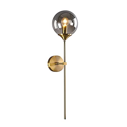 RENKTE Modern Minimalist Wall Sconce Light, 15cm Glass Ball Lamp Shade and Aluminium Support Lamp for Bedroom and Hallway (Grey)