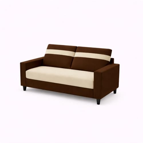 Image of CRAFTORA Heaven Dual Tone Plush Velvet 3 Seater + 2 Seater Sofa Set with 2 Ottoman | Silken Velvet Suede Upholstery | Designer Sofa for Living Room & Office Spaces (Dark Brown & Cream)