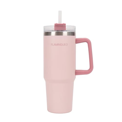 Flamingueo Termo 0,9L - Botella Agua Acero Inoxidable - Vaso Termico - Con Pajita - Bebidas Frías 24h y Calientes 10h - Taza Termica - Rosa