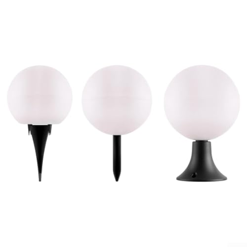 Robusta lampada da esterno montata su palo con globo bianco e base nera, design resistente alle intemperie per uso esterno e illuminazione ad alta efficienza energetica (B)