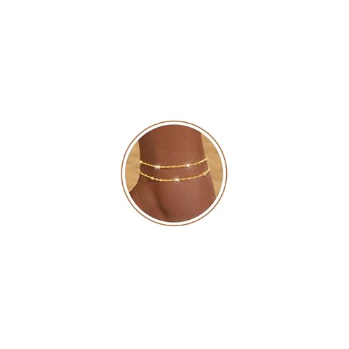 Image of FUNEIA Gold Silver Ankle Bracelets for Women Waterproof 14K Gold Plated Anklets for Women Non Tarnish Dainty Layered Beaded Heart Anklet Set Summer Beach Foot Chain Jewelry Gifts Trendy Stuff
