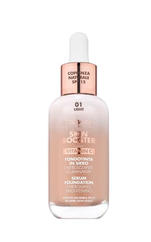 Deborah Milano Skin Booster Foundation, Serum, LSF 15, N.1 Light, belebend und aufhellend, mit Vitamin C, natĂĽrlicher Effekt, gleicht den Teint, 30 ml