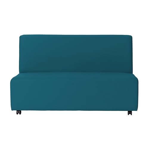 Image of FDP Pro Series Upholstered Armless Mobile Sofa with Locking Casters for Portability Commercial Seating for Hotel Lobby, Office, Restaurant, Waiting Room, Home - Teal