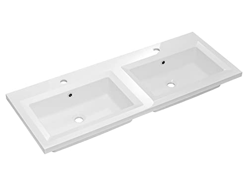 COMAD Doble Lavabo de Compuesto Mineral Iris - 121 X 46 X 15 Cm - Blanco