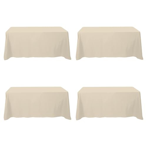 Image of BRILLMAX 4 Pack Beige Tablecloths 90 x 132 Inch for 6ft Rectangle Tables - 150 GSM Polyester Fabric, Floor Length Drop, Water, Stain & Wrinkle Resistant Cloth Cover for Wedding Reception Banquet