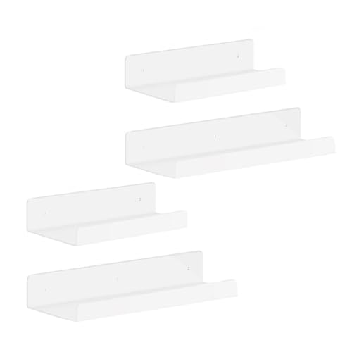 Flaroey 4 estantes flotantes acrílicos de pared, estante de baño para el hogar, tiras decorativas de pintura, libros, juguetes, estante montado