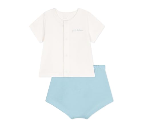 Petit Bateau A0DHI Juego de 2 Piezas, Marshmallow/Aquatic, 0-3 mois para Bebés