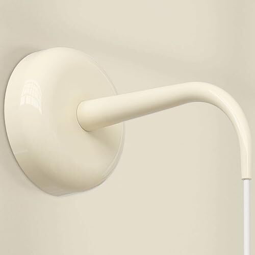 Modern Cream Wall Sconce Nordic French White Bedside Wall Mount Lamp E27 Hardwired Indoor Hardwired Metal Wall Light for Bedroom Bedside Kids Room Living Room Hanging Wire Adjustable