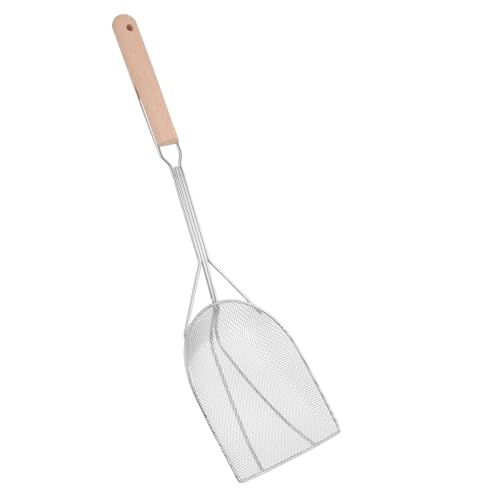 FONDOTIN Stainless Steel Skimmer Spoon with Wooden Handle Heat-Resistant Oil Strainer for Frying and Boiling Deep Fryer Scoop for Grease Separation and Draining Clean Kitchen Tool