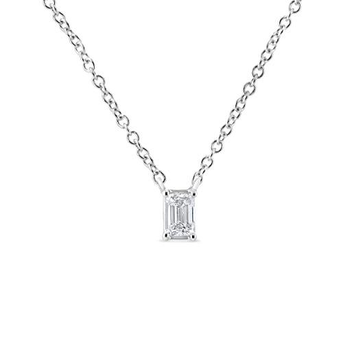 Haus of Brilliance 14K White Gold 1/3 Cttw Emerald Shape Solitaire Diamond 18" Pendant Necklace (G-H Color, VS2-SI1 Clarity)