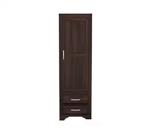 Craftswood Wooden Wardrobe Bedroom Furniture Living Room || Wood Almirah Cabinet Storage Shelves || Cupboard Clothes Organizer Wardrobe 1 Door || 2 Drawers, Walnut Finish