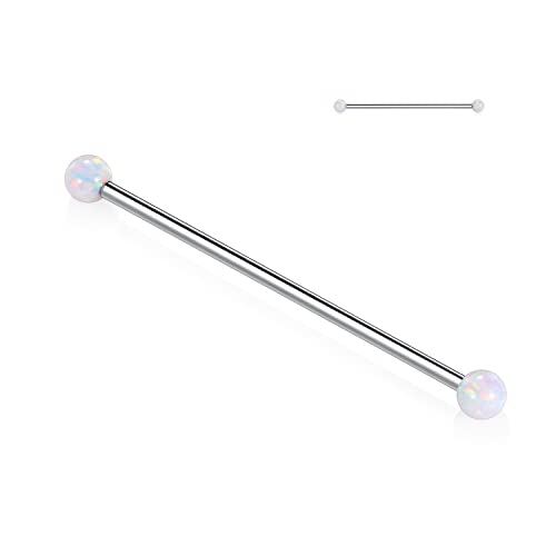 AROWRO Industrial Piercing Jewelry 14G Industrial Bar Industrial Earrings Titanium Industrial Barbell Cartilage Body Piercing Jewelry 1 1/2 Inch 38mm Silver Industrial Barbell White Opal Paved