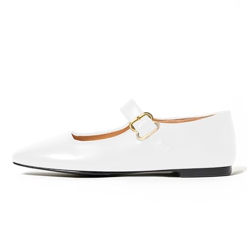 Lutalica W Women's Spring-Summer Square Toe Matte Leather Comfort Vintage Ankle Strap Dress Mary Jane Ballet Flats Shoes
