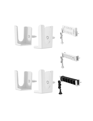 NOTMBESTM Power Strip Holder 2 Set Power Strip Wall Mount Punch Free Socket Holder Fit for Under Desk Bedside and More Fixed by Adhesive or Screw (White)