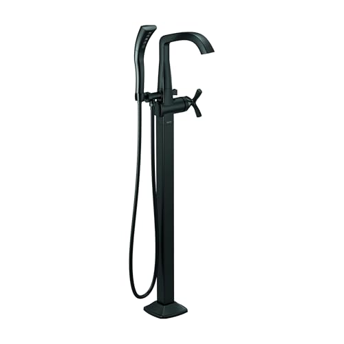 Delta Stryke Freestanding Tub Faucet with Hand Held Shower, Matte Black Floor Mount Tub Filler, Matte Black T47766-BLFL (Valve Not Included)