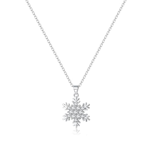 SLUYNZ Solid 925 Sterling Silver Sparkling CZ Snowflake Necklace Pendant for Women Teens Winter Snowflake Chain Necklace Choker Christmas Gifts (A-Sterling Silver)