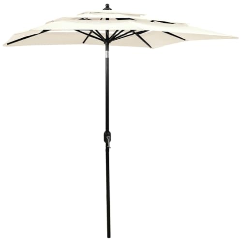 ATOMSTACK MAKER Sonnenschirm 2x2 m mit Kurbel & Kippfunktion – 3-lagiger UV-Schutz aus farbechtem Polyester, sandfarben, pulverbeschichteter Aluminium-Mast (Ø38 mm), 8 Rippen, für Terrasse & Garten