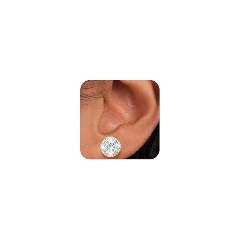 Gold Stud Earrings for Men Women 14k Gold Silver Plated Moissanite Studs Earring 3MM-10MM Round CZ Diamond Stud Earrings Halo Cartilage Earring Jewelry Gifts for Women