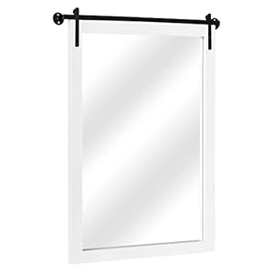 VINGLI Farmhouse Mirror 3832 Decorative Mirror Farmhouse Bathroom Mirror White Mirror Barn Door Mirror Entryway Mirror Decorative Wall Mirror Wooden Mirror with Metal Bracket in Barnwood Style