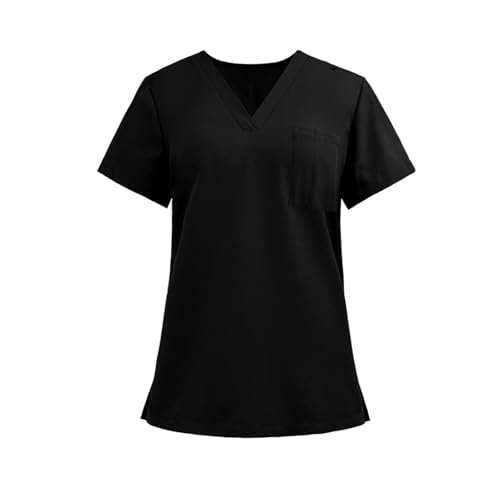 Image of FONMA Scrub Tops Women Plus Size Stretchy V-Neck Scrub Shirts with 4 Pockets Breathable Short Sleeve Nurse Uniforms